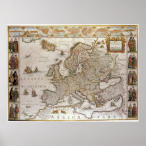 Antique Map of Europe, c1617 by Willem Jansz Blaeu Poster