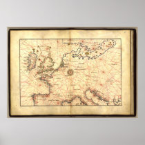 Antique Map of France & England 1544 A.D. Poster