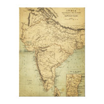 Antique Map of India in the 19th Century Stretched Canvas Prints