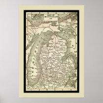 Antique Map of Michigan Print