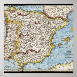 Antique Map of Spain & Portugal circa 1700's Poster