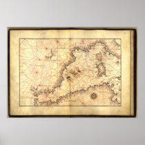Antique Map of the Western Mediterranean Sea Posters