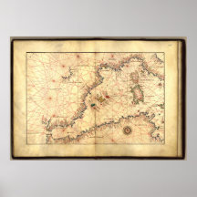 Antique Map of the Western Mediterranean Sea Posters
