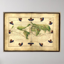 Antique Map of the World Agnese Atlas 1544 A.D. Posters