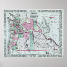 Antique map of Washington, Oregon, Idaho Print