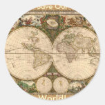 ANTIQUE MAP ROUND STICKERS