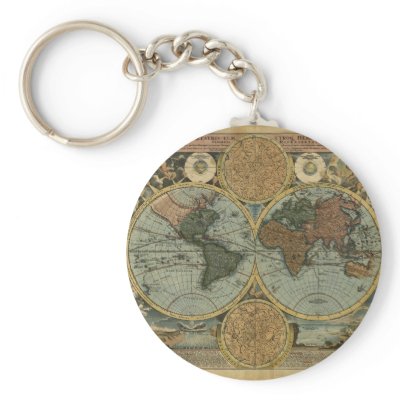 Antique Map Series Key Chain by RavenSpiritPrints