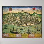 Antique Map; Town Plan of Lisbon, 1598 posters