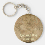 Antique Map You Are My World Romantic Keychain