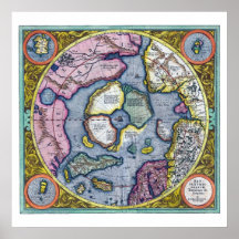 Antique Mercator first map of the North Pole 1606 Posters