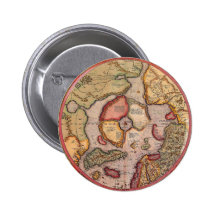 Antique Old World Map, Arctic North Pole, 1595 Buttons