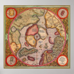 Antique Old World Map, Arctic North Pole, 1595 Poster