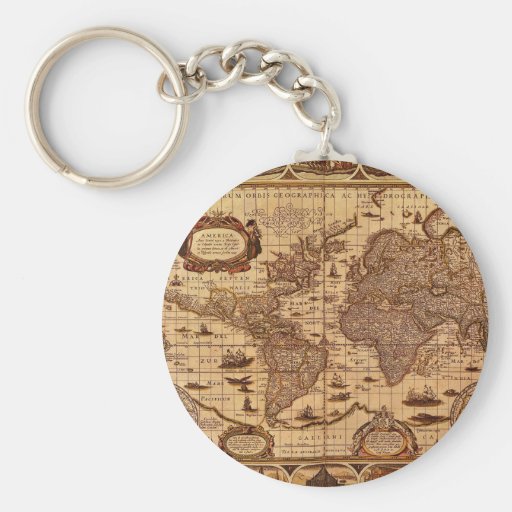 Antique Old World Map History Design Keychain