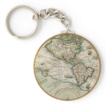 Antique Old World Map of the Americas, 1597 Key Chains