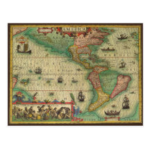 Antique Old World Map of the Americas, 1606 Post Card