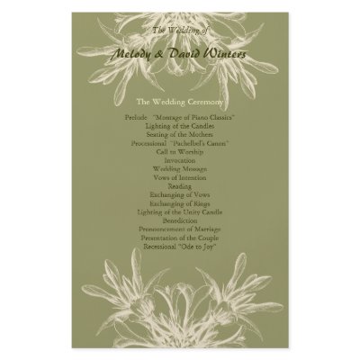 Antique Olive Floral Wedding Program by BotanicalArt
