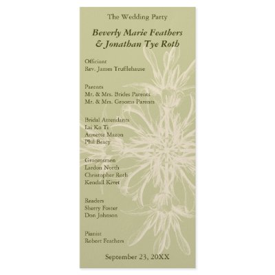 Antique Olive Floral Wedding Program by BotanicalArt