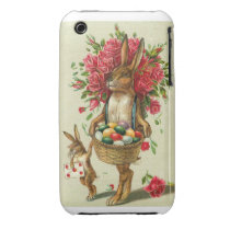 Antique Post Card Easter Bunny Roses Eggs Case-mate Iphone 3 Cases
