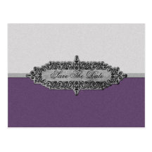 Antique Purple and Silver Save The Date Post Cards