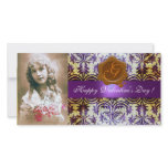 ANTIQUE PURPLE DAMASK BROWN WAX SEAL Monogram Customized Photo Card