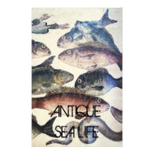 ANTIQUE ROMAN MOSAICS, FISHES,OCEAN SEA LIFE SCENE CUSTOM STATIONERY