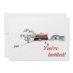 Antique RV Camper and Car Drawing invitations