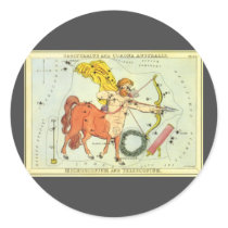 Antique Sagittarius, Archer, Signs of the Zodiac Round Sticker
