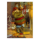 ANTIQUE SANTA FILLING STOCKINGS GIFT TAG CARD