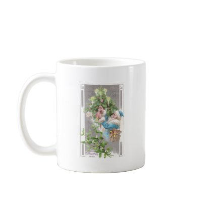 Antique Santa in Blue Coat with Xmas Tree Mugs by pinkalmond