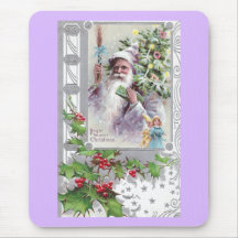 Antique Santa in Purple Coat with Xmas Tree Mousemats