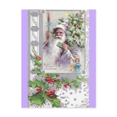 Antique Santa in Purple Coat with Xmas Tree by pinkalmond