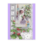 Antique Santa in Purple Coat with Xmas Tree postcards