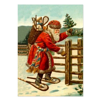 ANTIQUE SANTA IN SNOWSHOES GIFTS TAG CARD BUSINESS CARD by layooper
