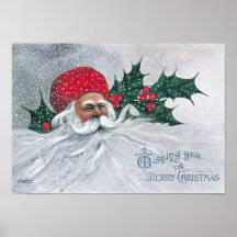 Antique Santa with White Beard in Snowstorm Posters