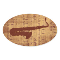 Antique Saxophone Oval Stickers