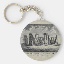 Antique Stonehenge woodcut Stone Circle Engraving Key Chain