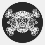 Antique Sugar Skull & Crossbones Round Stickers