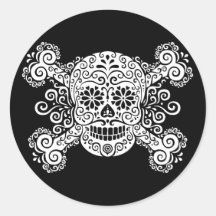 Antique Sugar Skull & Crossbones Round Stickers