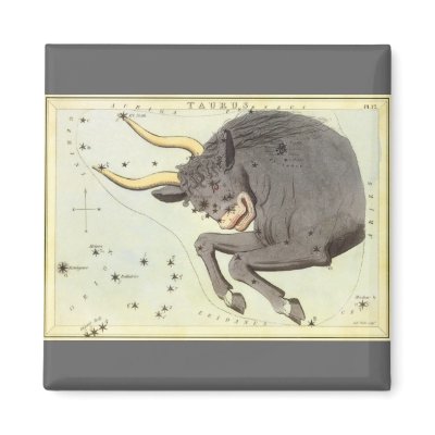 Antique Taurus, Bull, Signs of the Zodiac Fridge Magnet by YesterdayCafe