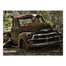 Antique truck in field photo print
