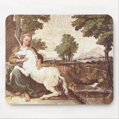 Antique Unicorn and Maiden Mouse Pads by 1DarkAngel