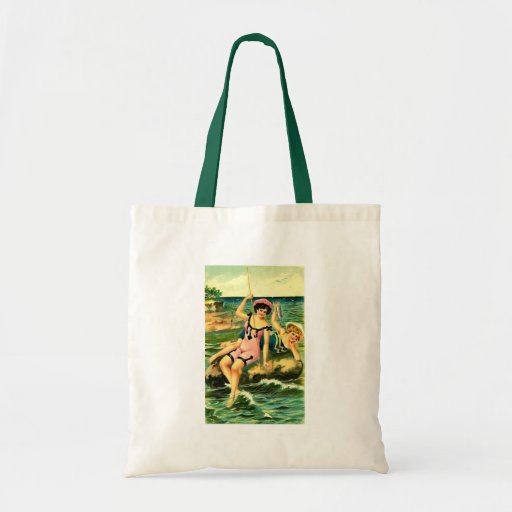Antique Victorian Fishing Girls Tote Bags