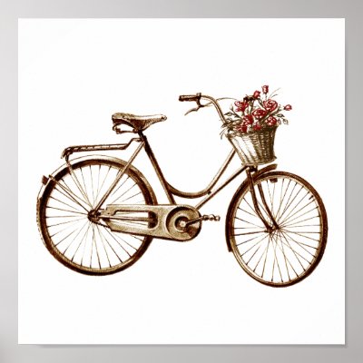 Antique Vintage Bicycle Basket Flowers Roses Print by PetsStuff