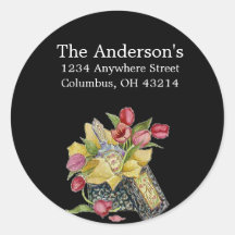 Antique/Vintage Flower Box Address Labels Round Stickers