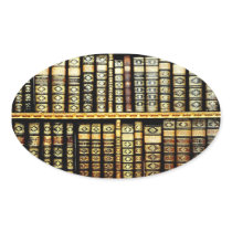 Antique Vintage Leather books Pattern Oval Stickers