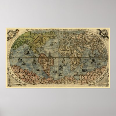Antique World Map, 1565 (Fernando Bertelli) Print