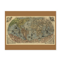Antique World Map, 1565 Postcard