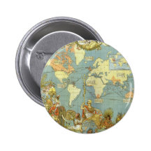 Antique World Map, British Empire, 1886 Button