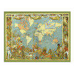 Antique World Map, British Empire, 1886 Post Card