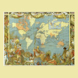 Antique World Map, British Empire, 1886 postcards